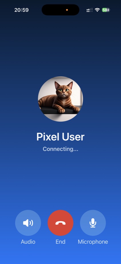 MegaMes active voice call screen